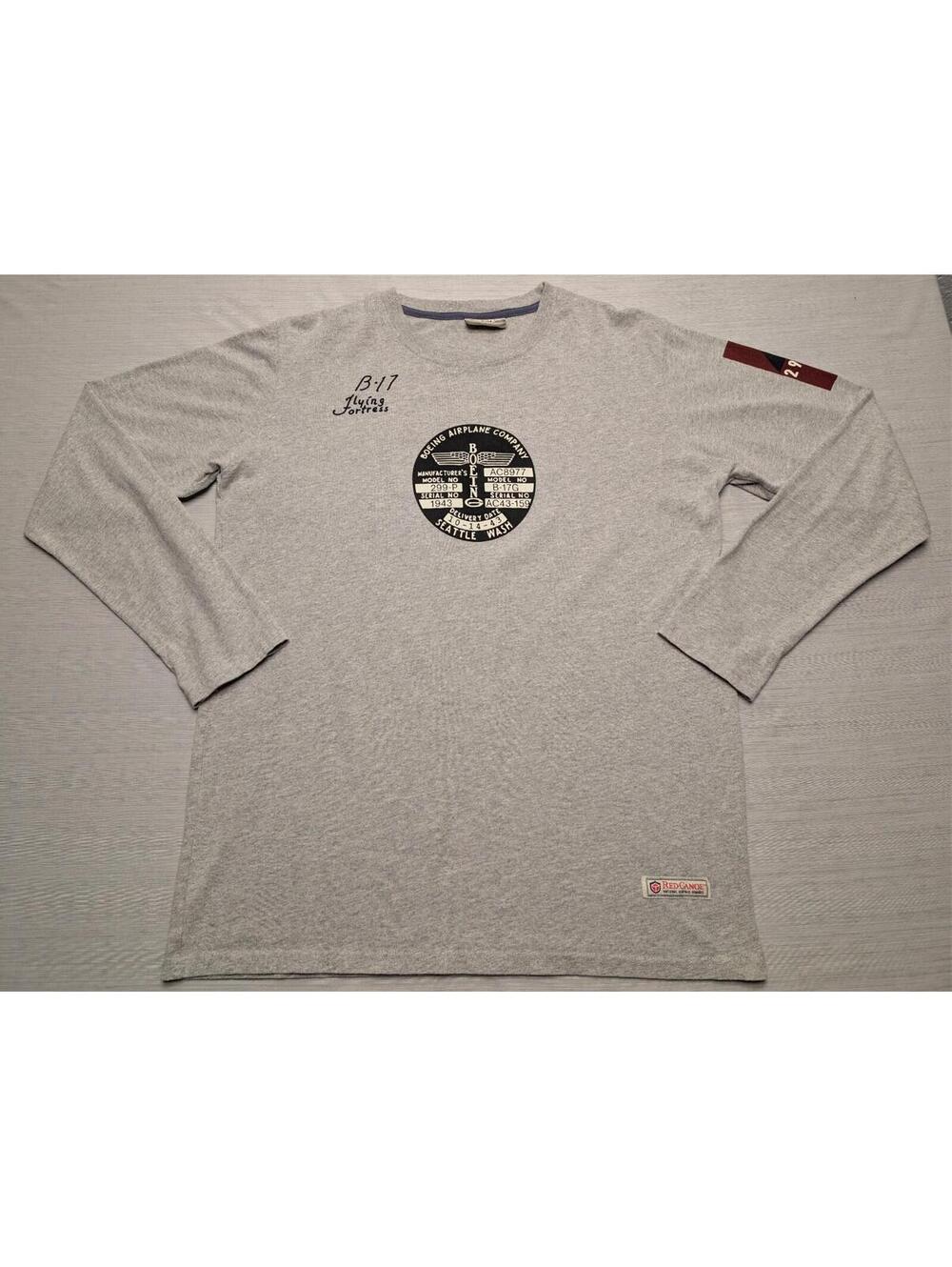 Red Canoe Boeing B17 Flying Fortress Long Sleeve Shirt Gray Size M Made In USA